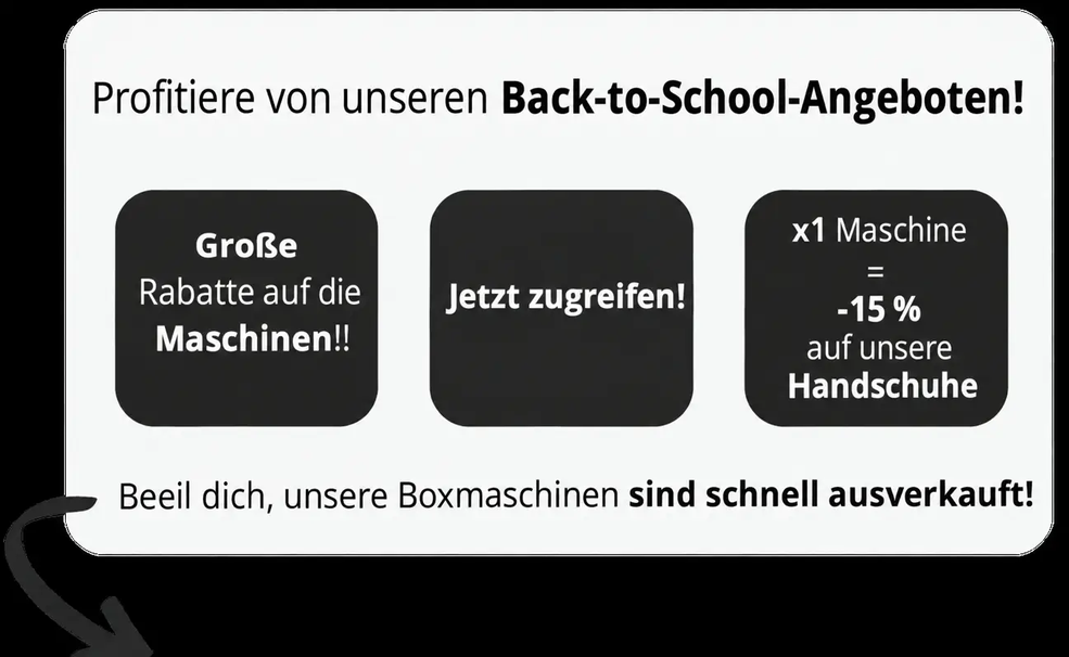 Back-to-School-Angebote: große Rabatte auf die Maschinen, -15 % auf Handschuhe