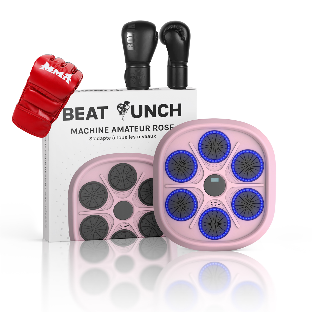 1x Machine Amateur Rose + 1 Paire de Gants MMA (Rouge) + 1 Paire de Gants Classiques (8oz)